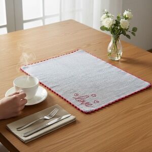 Rachel Ashwell The Farmhouse Love Script Gray Red Stripe Red Placemats Set 4